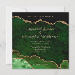 Green Agate Gold Glitter Wedding Invitation