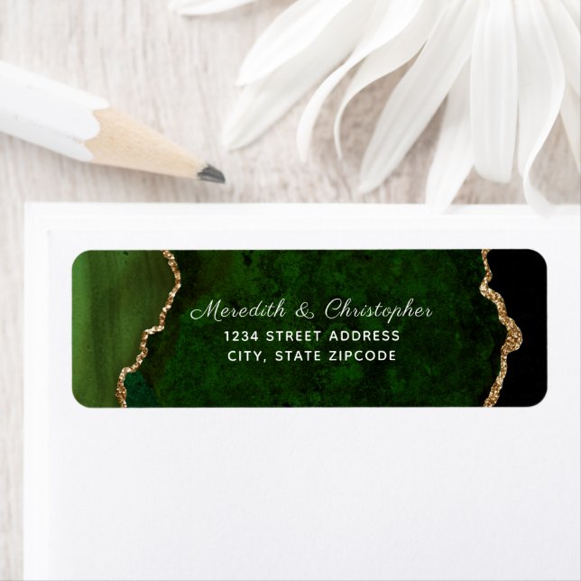 Green Agate Gold Glitter Wedding Return Address (Insitu)