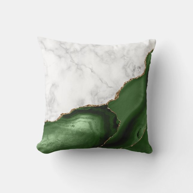Green Agate Gold Glitter White Marble Cushion (Front)