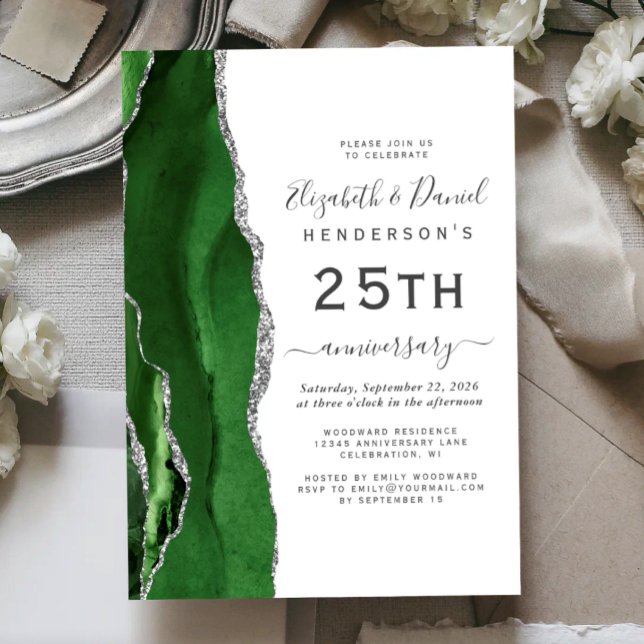 Green Agate Silver 25th Anniversary Invitation (Creator Uploaded)