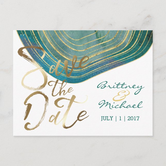 Green Agate Watercolor | Save the Date Postcard (Front)