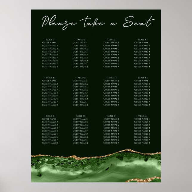 Green Agate Wedding Seating Chart (Front)