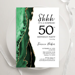 Green Agate White Gold Surprise 50th Birthday Invitation