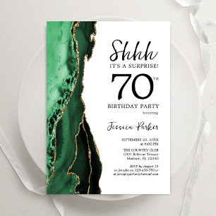 Green Agate White Gold Surprise 70th Birthday Invitation