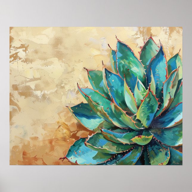 Green Agave Cactus Southwest Painting Poster (Front)
