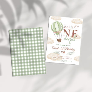 Green Air Balloon Isn't She Onederful Birthday Invitation