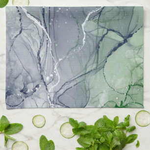 Green alcohol ink tea towel