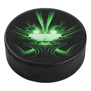 Green Alien Dragon w Glowing Eyes Hockey Puck