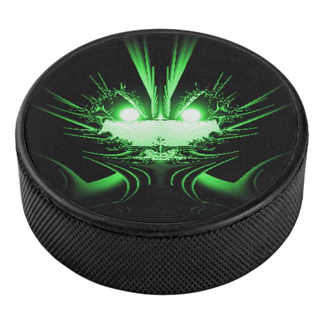 Green Alien Dragon w Glowing Eyes Hockey Puck (3/4)