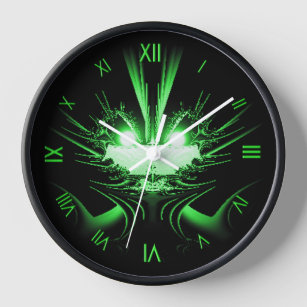 Green Alien Dragon w Glowing Eyes Roman Numerals Wall Clock