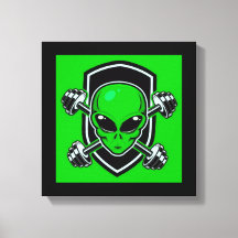 Green Alien Gym Stretched Canvas Print