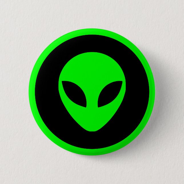 Green Alien Head 6 Cm Round Badge (Front)