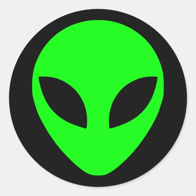 Green Alien Head and Black Classic Round Sticker (Front)