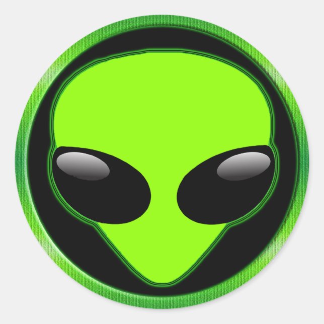GREEN ALIEN HEAD CLASSIC ROUND STICKER (Front)