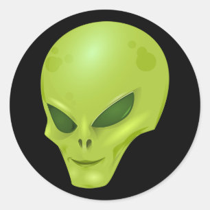 Green Alien Head Classic Round Sticker