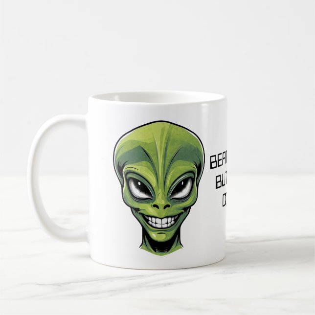 Green Alien Head Coffee Mug (Left)