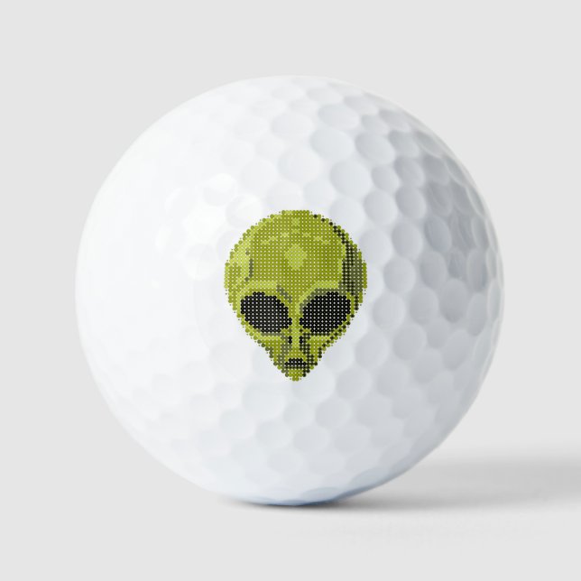 Green Alien Head Custom Golf Ball (Front)