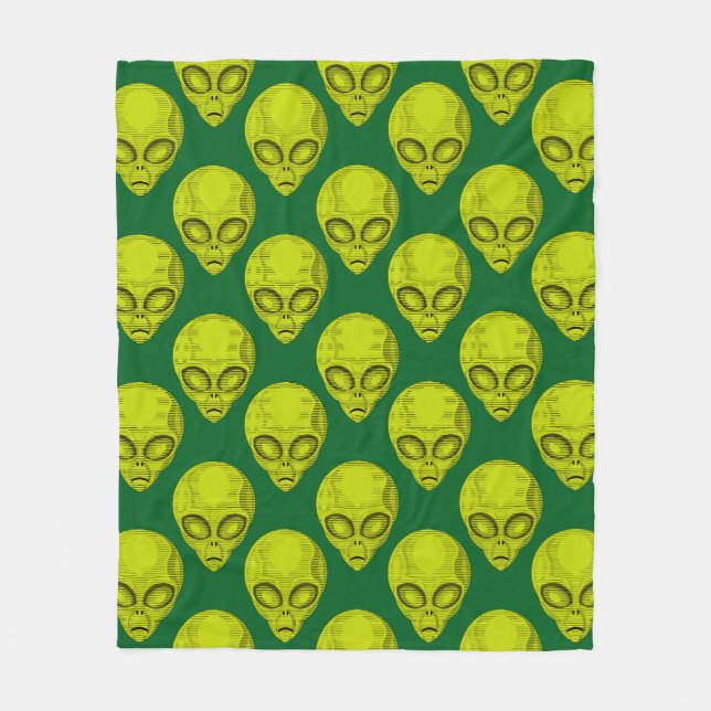 Green Alien Head Fleece Blanket (Front)
