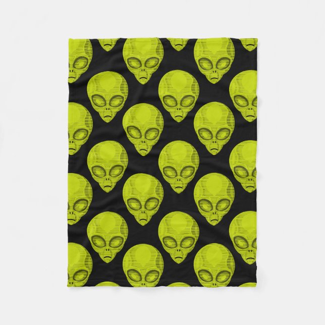 Green Alien Head Fleece Blanket  (Front)