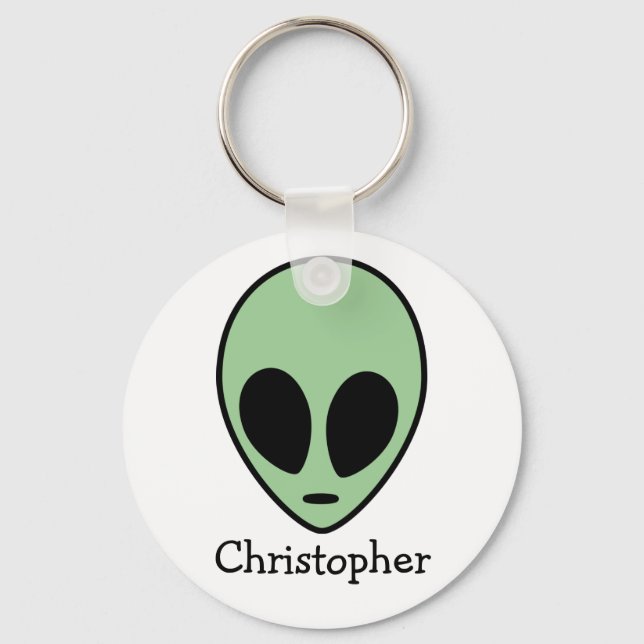 Green Alien Head Personalised  Key Ring (Front)