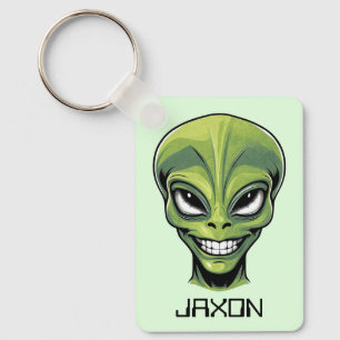 Green Alien Head Personalised Key Ring