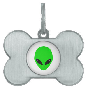 Green Alien Head Pet Name Tag
