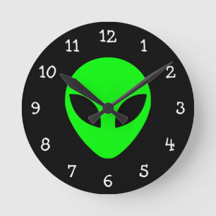 Green Alien Head Round Clock