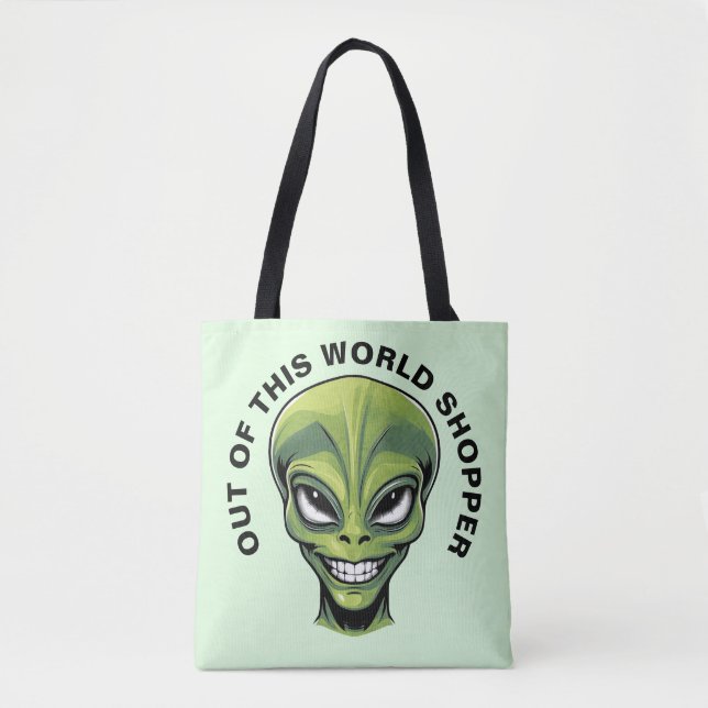 Green Alien Head Tote Bag (Front)