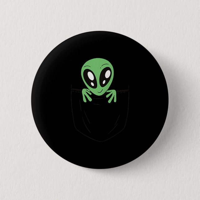 Green Alien In A Pocket Funny Sci Fi Graphic  6 Cm Round Badge (Front)