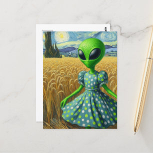 Green Alien in a Wheat Field Postcard