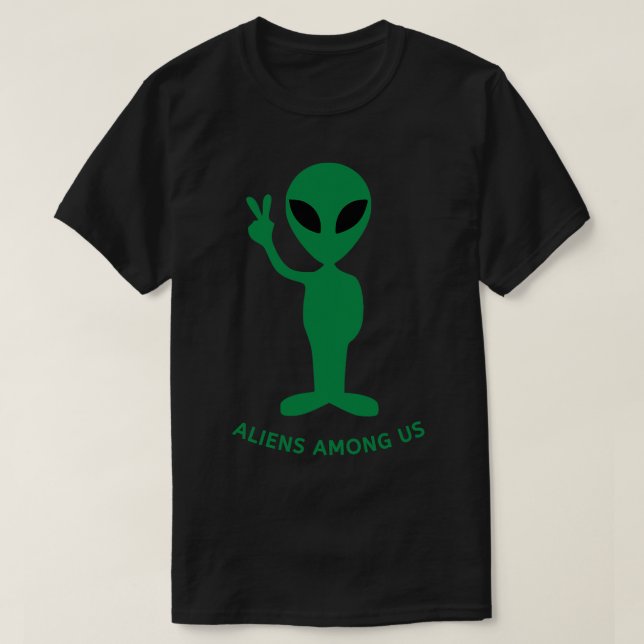 Green Alien Peace Hand V Sign SciFi Fan Aliens Amo T-Shirt (Design Front)