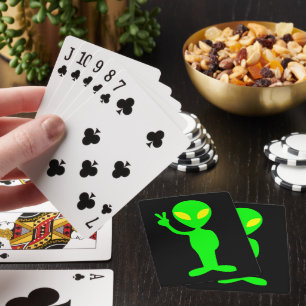 GREEN ALIEN PEACE SIGN PLAYING CARDS