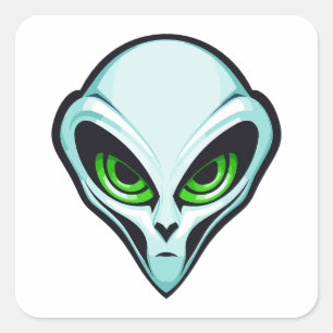 Green Alien Portrait Head Logo Square Sticker