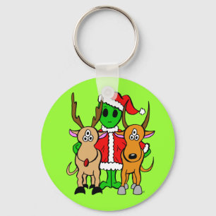 Green Alien Santa Keychain