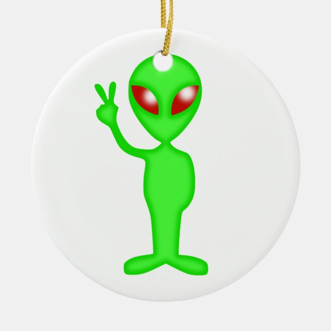 Green alien silhouette ceramic tree decoration (Front)