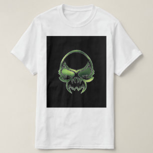 Green alien skull on black T-Shirt