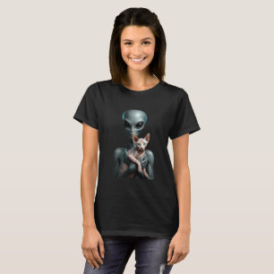 Green Alien Sphynx Cat Ufo Abduction Area 51 Women T-Shirt