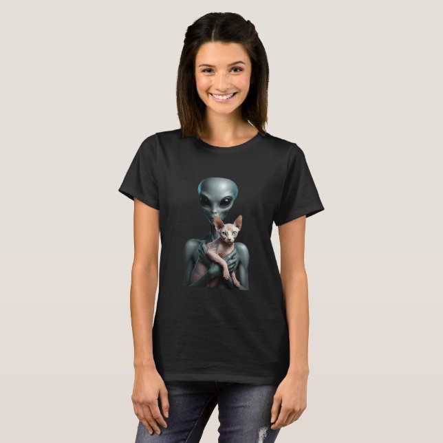 Green Alien Sphynx Cat Ufo Abduction Area 51 Women T-Shirt (Front Full)