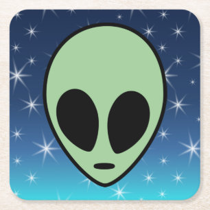 Green Alien Square Paper Coaster