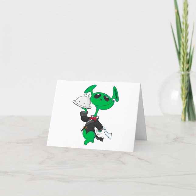 Green Alien Waiter Thank You Card (Creator Uploaded)