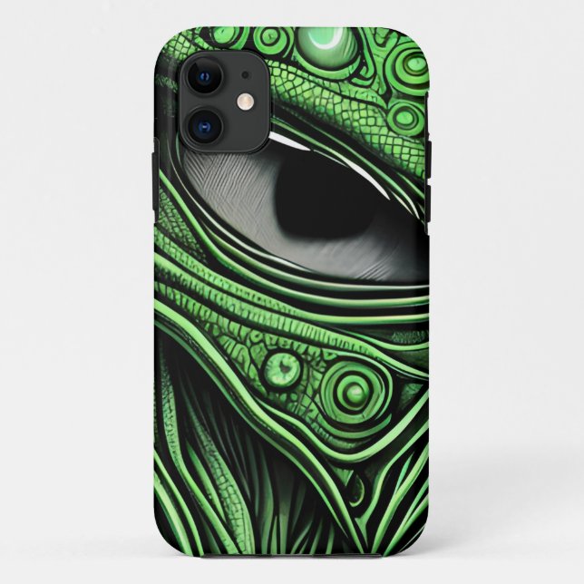 Green Alien with Degenerative Lines Background Case-Mate iPhone Case (Back)
