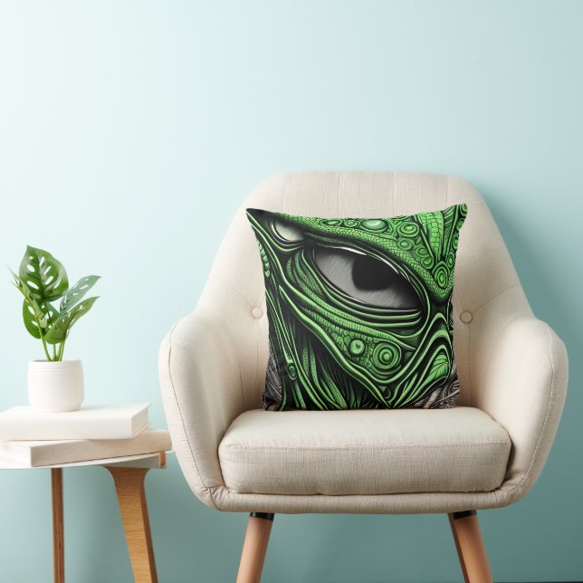 Green Alien with Degenerative Lines Background Cushion (Chair)
