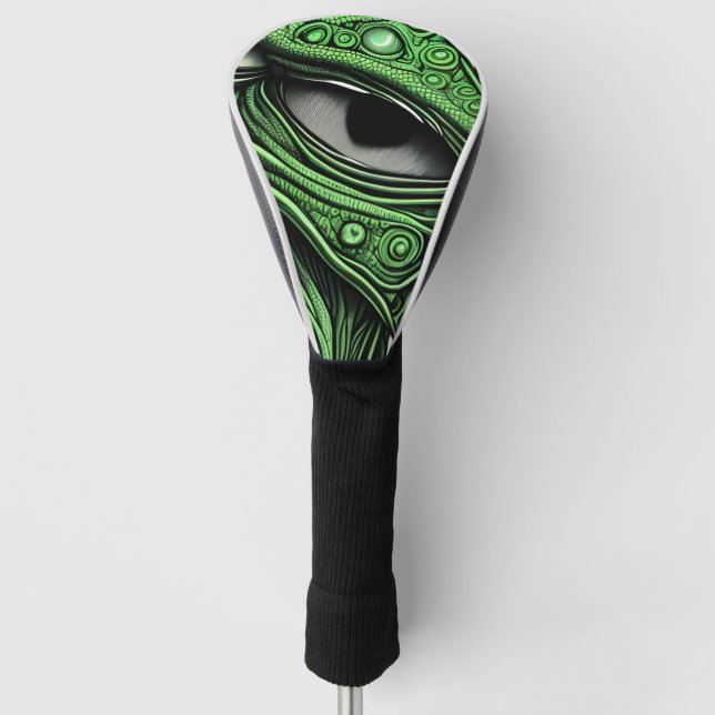Green Alien with Degenerative Lines Background Golf Head Cover (Front)
