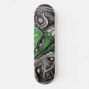 Green Alien with Degenerative Lines Background Skateboard