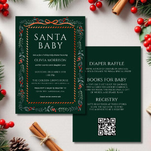 Green All in One Santa Baby Christmas Baby Shower Invitation