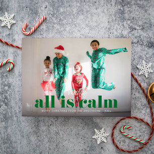 Green All is Mostly Calm Single Photo  Holiday Card