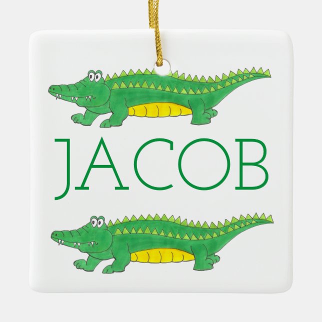 Green Alligator Croc Crocodile Gator Animal Ceramic Ornament (Front)