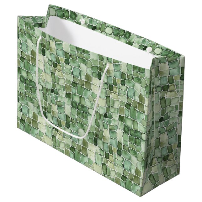 Green Alligator Print Birthday Large Gift Bag (Front Angled)