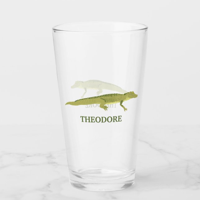 Green Alligator Realistic Graphic Personalised Glass (Front)