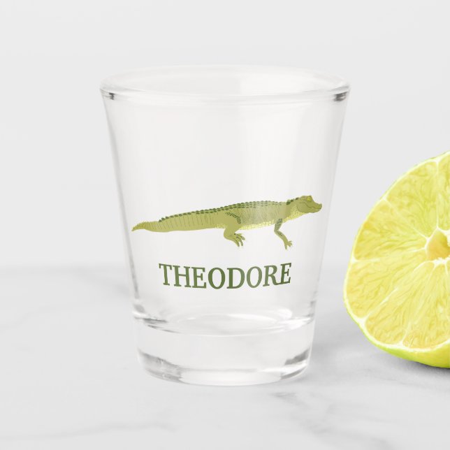 Green Alligator Realistic Graphic Personalised Shot Glass (Front)